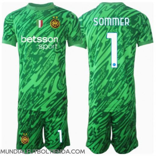 Camiseta Inter Milan Yann Sommer #1 Portero Primera Equipación Replica 2024-25 para niños mangas cortas (+ Pantalones cortos)